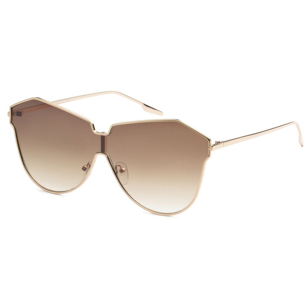 Oversized Shield Sunglasses Gold Frame Brown Gradient Lens Fashion Retro Shades